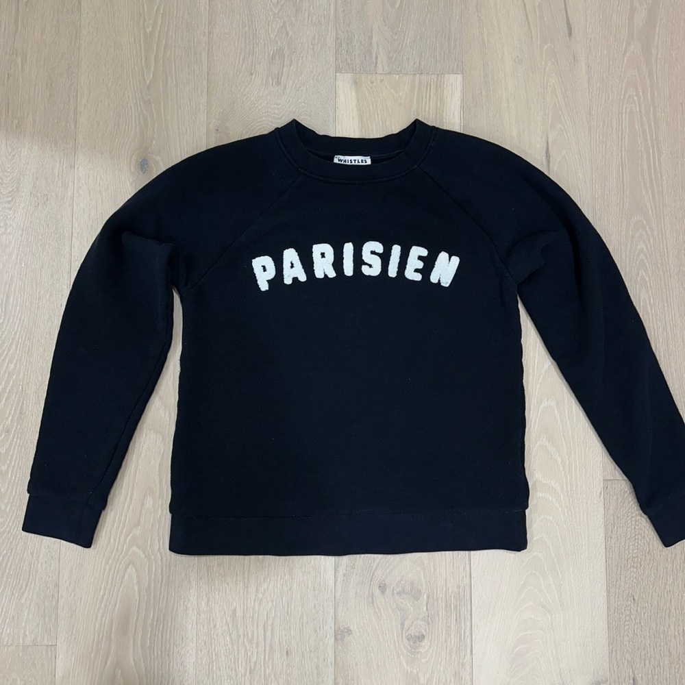 Whistles Black Crewneck Sweater with White Parisien Text